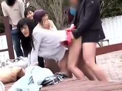 Slutty Oriental babe engages in intense sex action in public