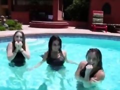 Three sexy swimmers riding one lucky dick