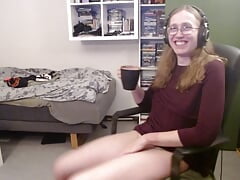 Horny small cock tranny jerking off, ordering and getting take away live on stream, and punished for being naughty