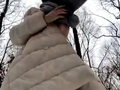 Sexy redhead teen in pantyhose masturbates in the outdoors