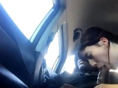 Wild amateur brunette worships a big black dick in the car