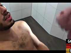 Gay BWC drilled by asshole stud in doggy style in the bathroom